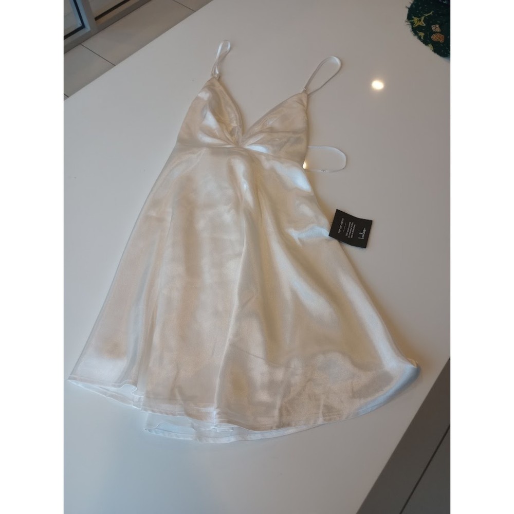 Lulu's Happily Yours Ivory Satin Skater Mini Little White Dress